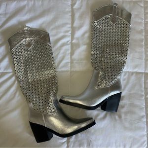 NWT silver sparkly cowboy boots